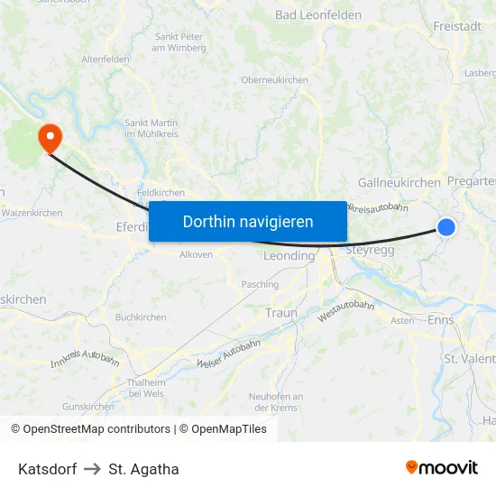 Katsdorf to St. Agatha map