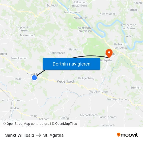 Sankt Willibald to St. Agatha map