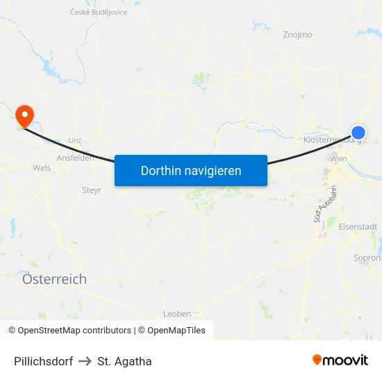 Pillichsdorf to St. Agatha map
