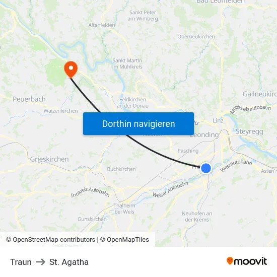 Traun to St. Agatha map