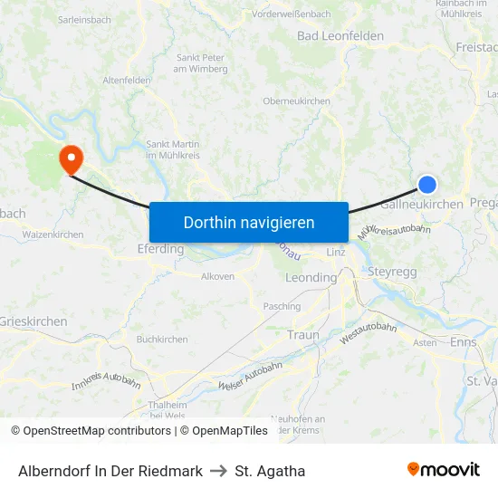 Alberndorf In Der Riedmark to St. Agatha map