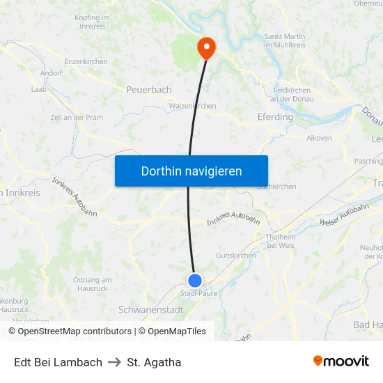 Edt Bei Lambach to St. Agatha map
