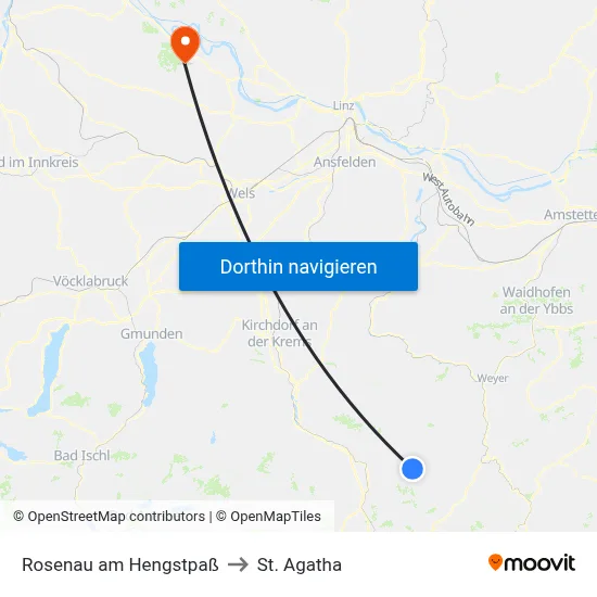 Rosenau am Hengstpaß to St. Agatha map