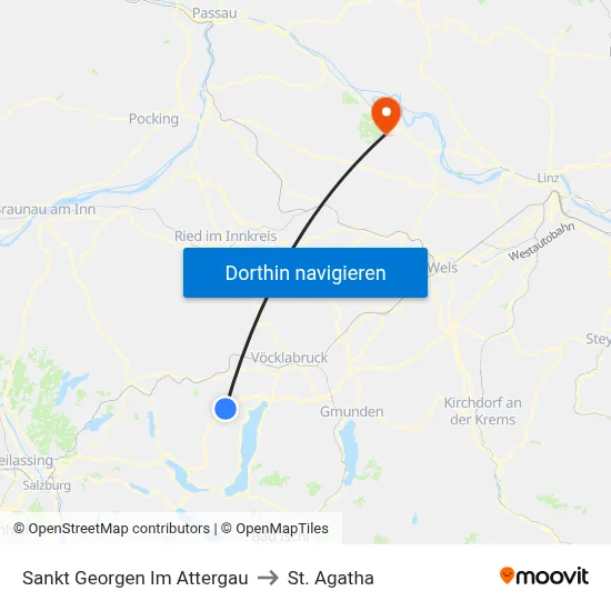 Sankt Georgen Im Attergau to St. Agatha map