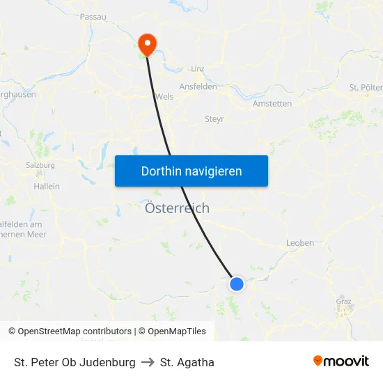 St. Peter Ob Judenburg to St. Agatha map