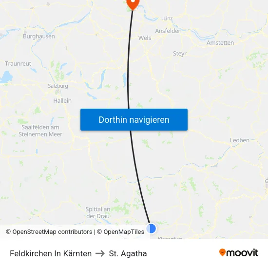Feldkirchen In Kärnten to St. Agatha map