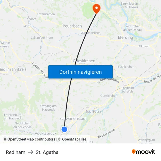 Redlham to St. Agatha map