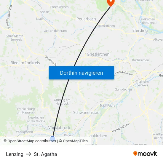 Lenzing to St. Agatha map