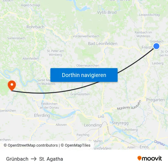 Grünbach to St. Agatha map