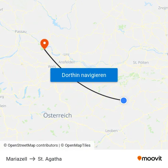 Mariazell to St. Agatha map