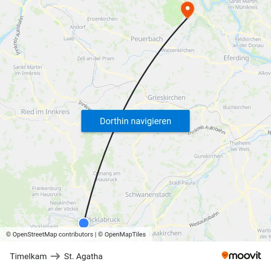 Timelkam to St. Agatha map