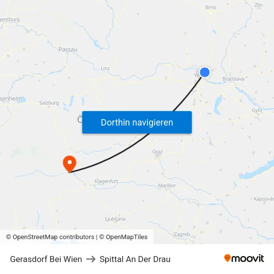 Gerasdorf Bei Wien to Spittal An Der Drau map