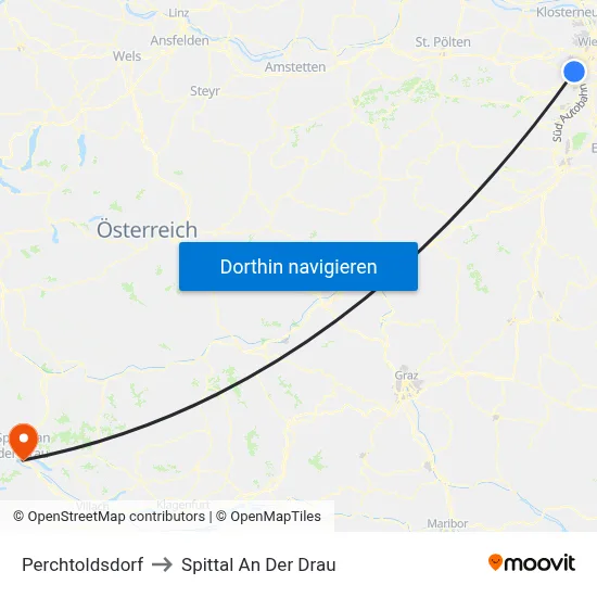 Perchtoldsdorf to Spittal An Der Drau map