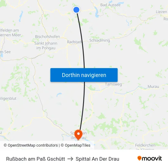 Rußbach am Paß Gschütt to Spittal An Der Drau map