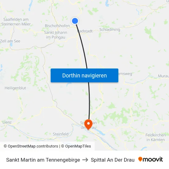 Sankt Martin am Tennengebirge to Spittal An Der Drau map
