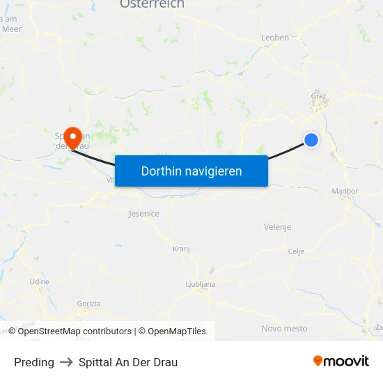 Preding to Spittal An Der Drau map