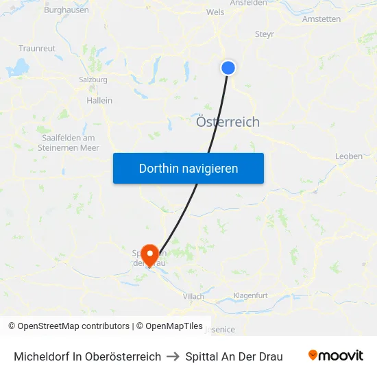 Micheldorf In Oberösterreich to Spittal An Der Drau map