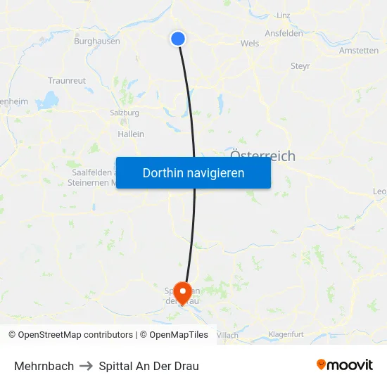Mehrnbach to Spittal An Der Drau map