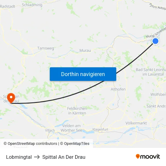 Lobmingtal to Spittal An Der Drau map