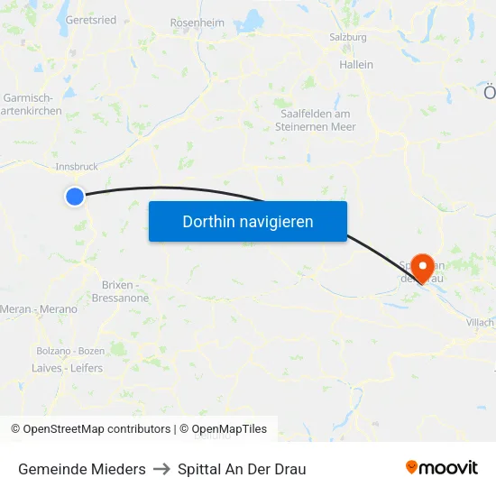 Gemeinde Mieders to Spittal An Der Drau map