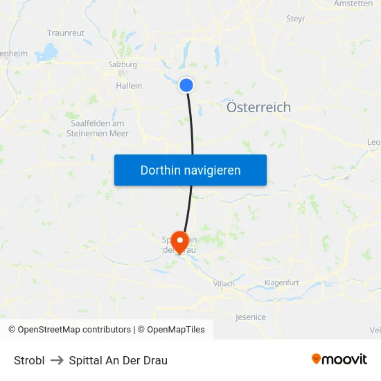 Strobl to Spittal An Der Drau map
