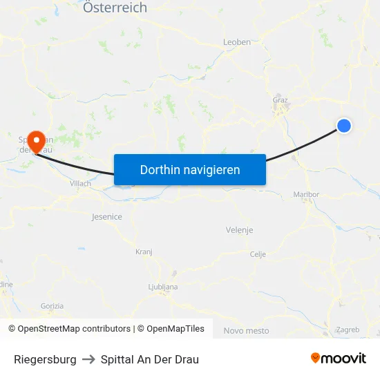 Riegersburg to Spittal An Der Drau map