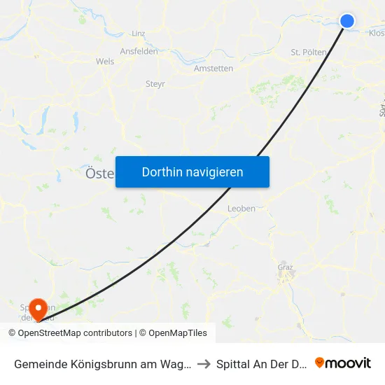 Gemeinde Königsbrunn am Wagram to Spittal An Der Drau map