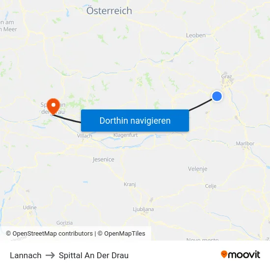 Lannach to Spittal An Der Drau map