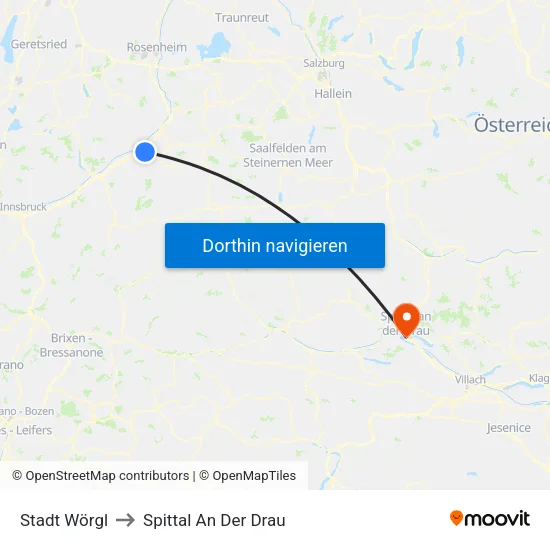 Stadt Wörgl to Spittal An Der Drau map