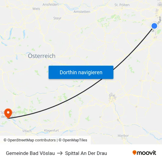 Gemeinde Bad Vöslau to Spittal An Der Drau map
