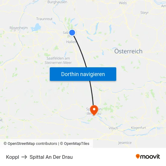Koppl to Spittal An Der Drau map