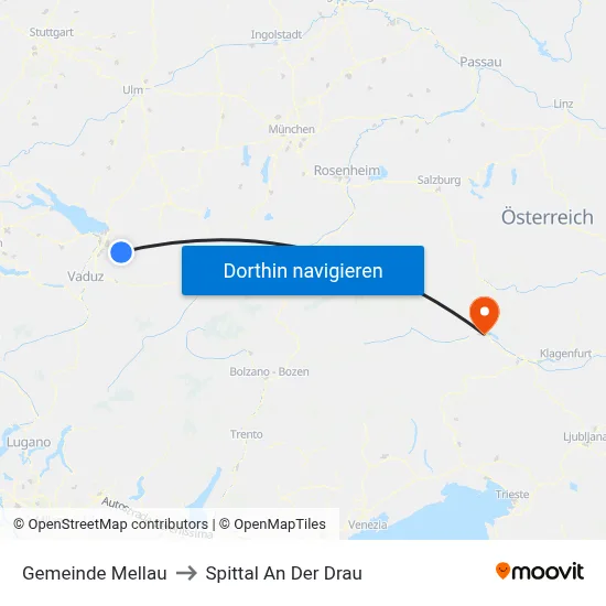 Gemeinde Mellau to Spittal An Der Drau map