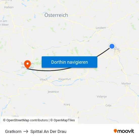 Gratkorn to Spittal An Der Drau map
