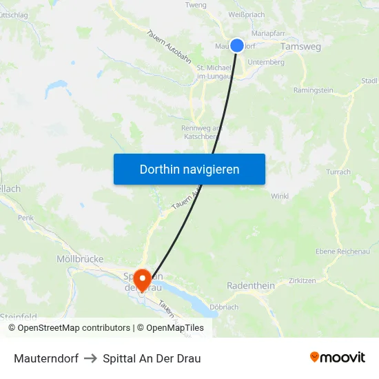 Mauterndorf to Spittal An Der Drau map