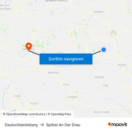 Deutschlandsberg to Spittal An Der Drau map