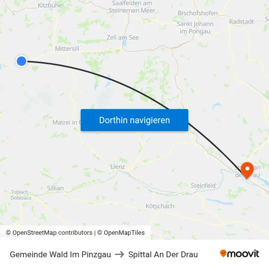 Gemeinde Wald Im Pinzgau to Spittal An Der Drau map