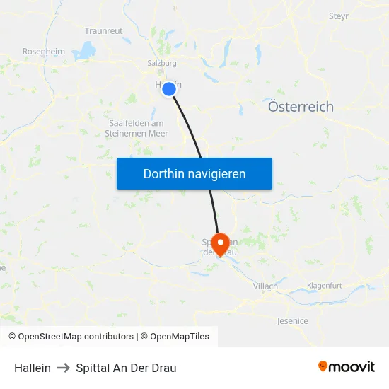 Hallein to Spittal An Der Drau map