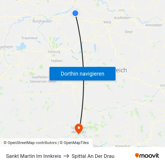 Sankt Martin Im Innkreis to Spittal An Der Drau map