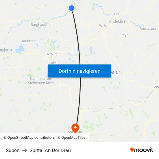 Suben to Spittal An Der Drau map
