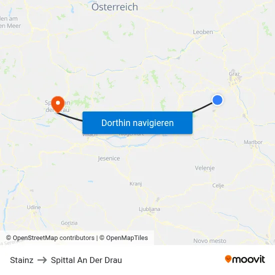 Stainz to Spittal An Der Drau map