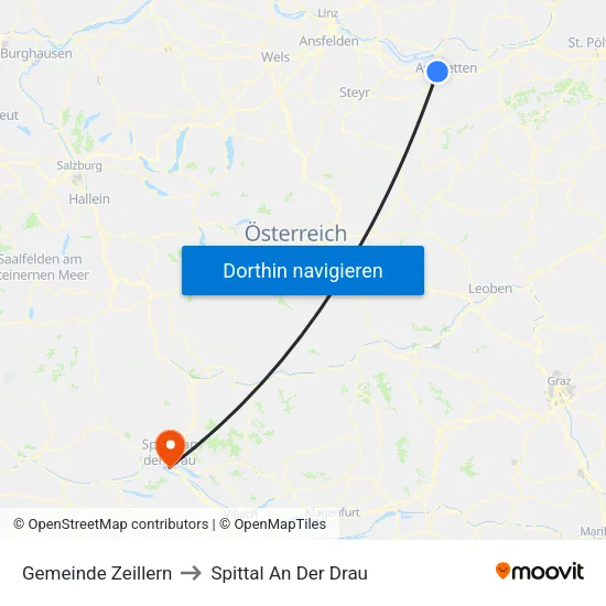 Gemeinde Zeillern to Spittal An Der Drau map