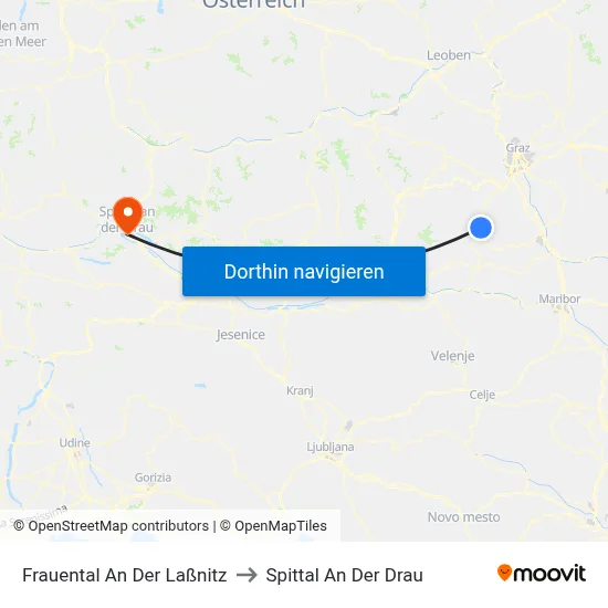 Frauental An Der Laßnitz to Spittal An Der Drau map