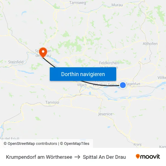 Krumpendorf am Wörthersee to Spittal An Der Drau map