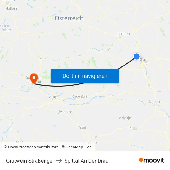 Gratwein-Straßengel to Spittal An Der Drau map