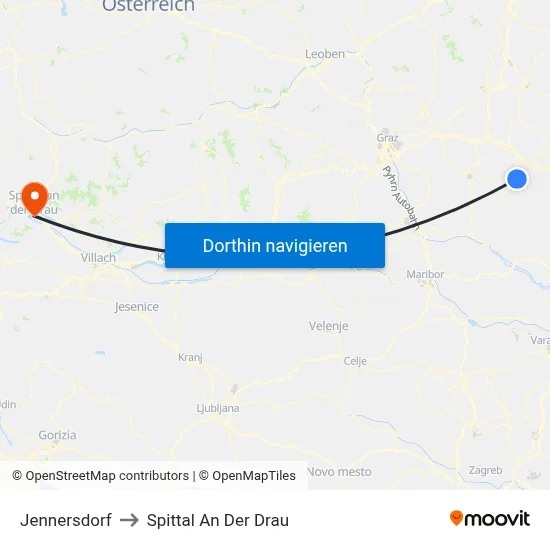Jennersdorf to Spittal An Der Drau map