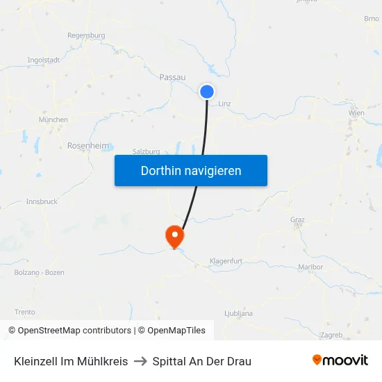 Kleinzell Im Mühlkreis to Spittal An Der Drau map