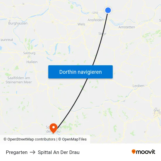Pregarten to Spittal An Der Drau map