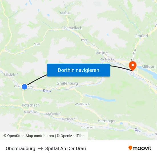 Oberdrauburg to Spittal An Der Drau map