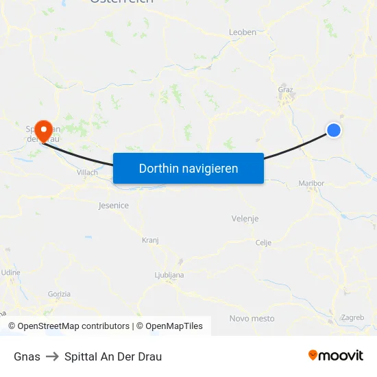 Gnas to Spittal An Der Drau map
