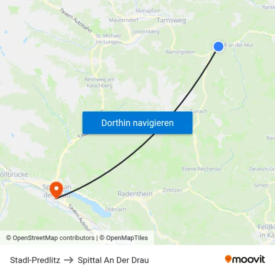 Stadl-Predlitz to Spittal An Der Drau map